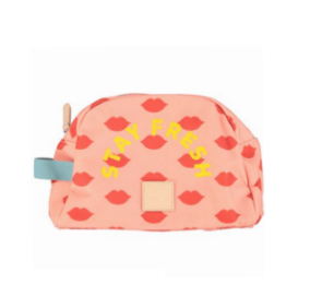 Kosmetiktasche | hellrosa mit roten Lippen