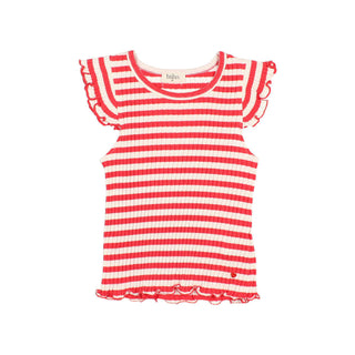 FANCY RIB T-SHIRT  CORAL RED