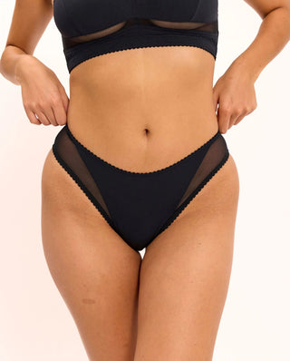 Opaque Mesh Midi Briefs Black - Black