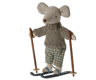 Winter mouse with ski set brother