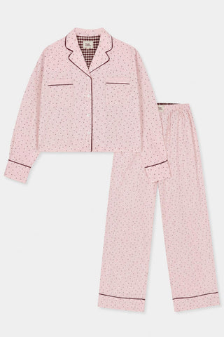 Meisjes-Dames pyjama, roze bolletjes print LB