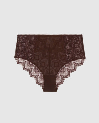 Lace Mesh Highwaist Briefs - Coffee