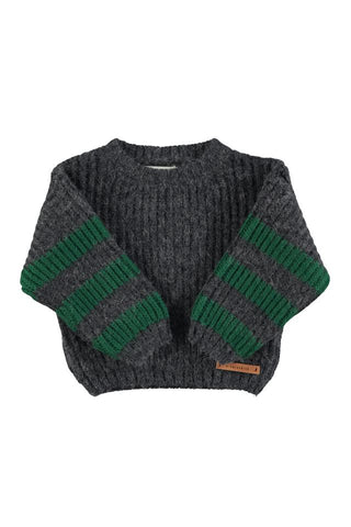 Knitted sweater Grey & green stripes