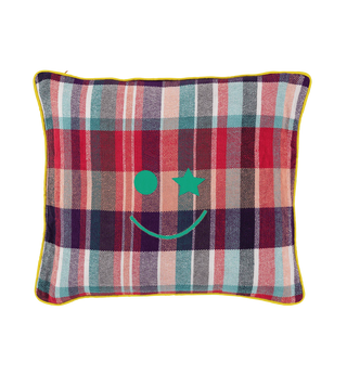 Embroidered Happy Smile Plaid Cushion