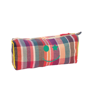 Embroidered Happy Smile Plaid Washbag