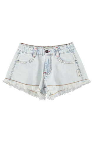 shorts w/ fringes | washed light blue denim