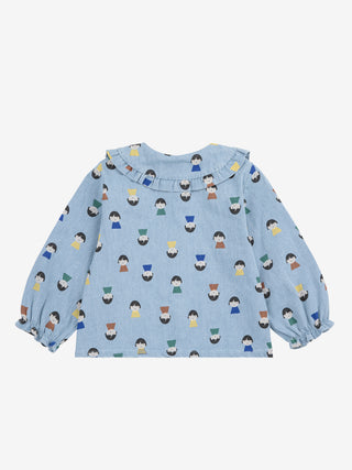 Game Pawns all over light denim blouse