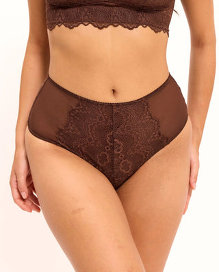 Lace Mesh Highwaist Briefs - Coffee