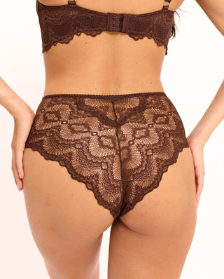 Lace Mesh Highwaist Briefs - Coffee