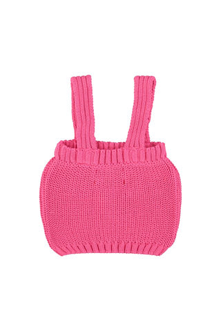 knitted top w/ straps | pink w/ cherry