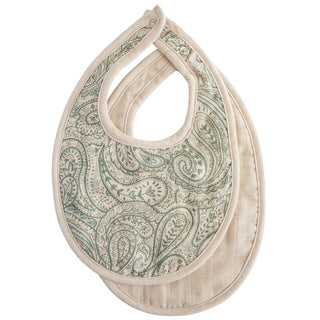 Muslin BIB 2-pack - Green paisley/fog