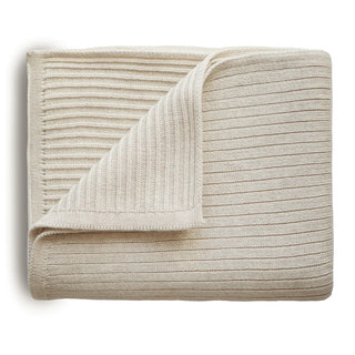 Knitted Ribbed Baby Blanket - beige melange