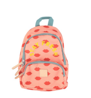 backpack | light pink w/ red lips