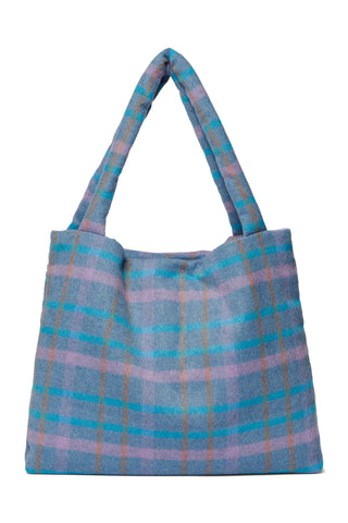 Sky Blue Wool Checked Mom Bag