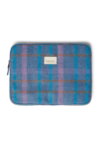 Sky Blue Wool Checked Laptop Sleeve