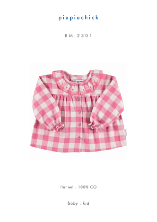 Blouse embroidered collar Checkered pink