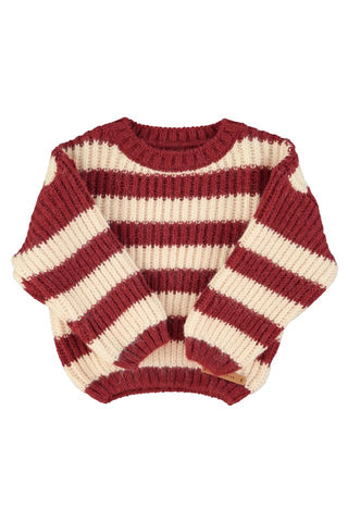 Knitted sweater Bordeaux & pink stripes