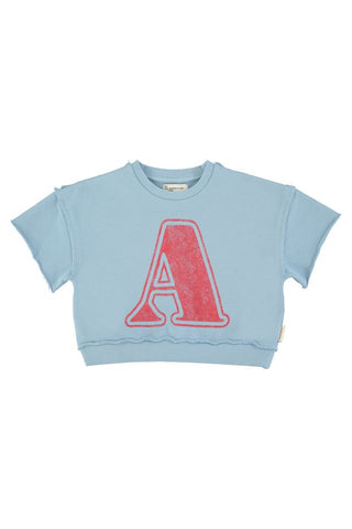 short sleeve sweatshirt | blue w/ "A"