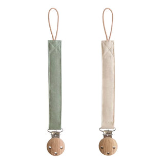 PACIFIER CLIP LINNEN - 2 PACK - Olive/Shifting sand