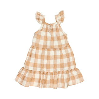 GINGHAM DRESS-Caramel