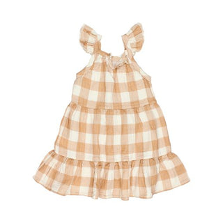 GINGHAM DRESS-Caramel